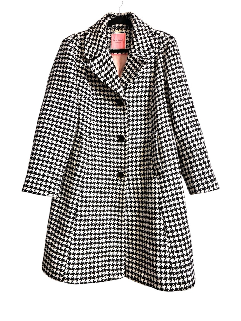🖤 Kate Spade Houndstooth Wool Blend Coat XL Pink Lining